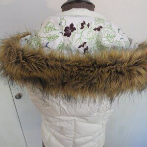 Columbia Titanium Puffer Vest Hooded Fur Trim Reversible Mint Green Ice White XS